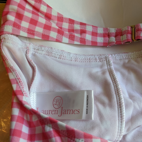 ✅️ NWT. Lauren James coral pink gingham one piece. Very Barbie style! - Picture 6 of 7